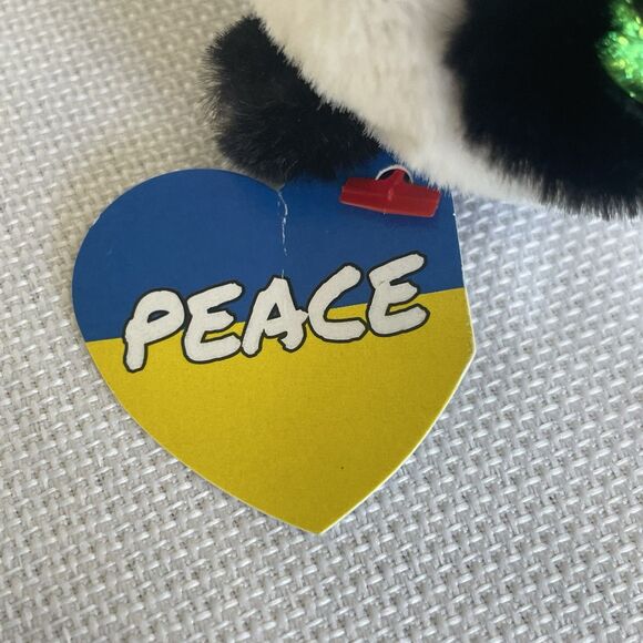 Ty Beanie Baby Ying Panda Glitter Green Eyes PEACE Ukraine Save the Children Tag - Picture 7 of 11